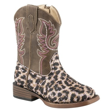 Roper Toddler-Girls' Glitter Leopard Western Boot Square Toe Pink 8 D(M) US