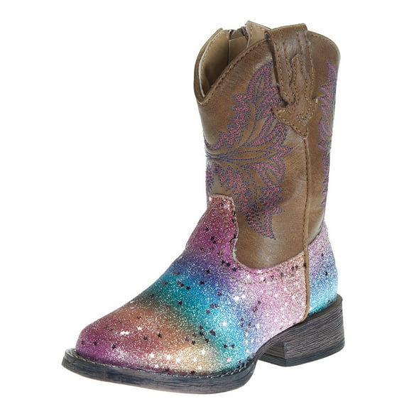 Roper Toddler-Girls' Rainbow Glitter Western Boot Square Toe Tan 8 D(M) US