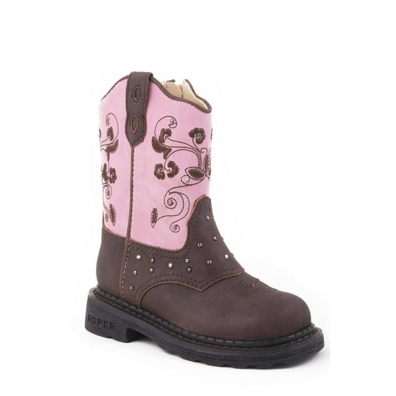 Roper  Toddler Girls Saddle Light Embroidery Round Toe Cowboy   Casual Boots   Mid Calf