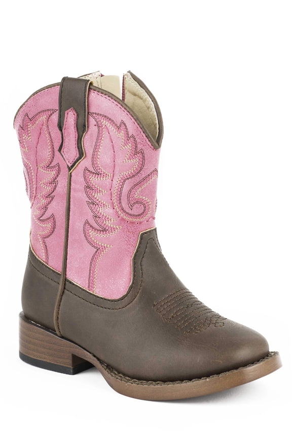 Toddler Girls Texsis Embroidery Square Toe Cowboy Casual Boots Mid Calf