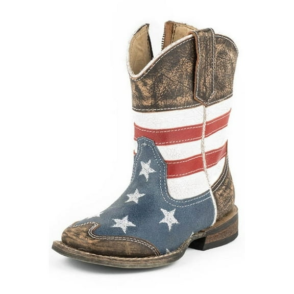 Roper Western Boots Baby Square Toe USA Flag Blue 09-017-0903-0103 BU