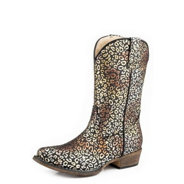 Roper Western Boots Girls Glitter Leopard Black 09-018-1566-3440 BL