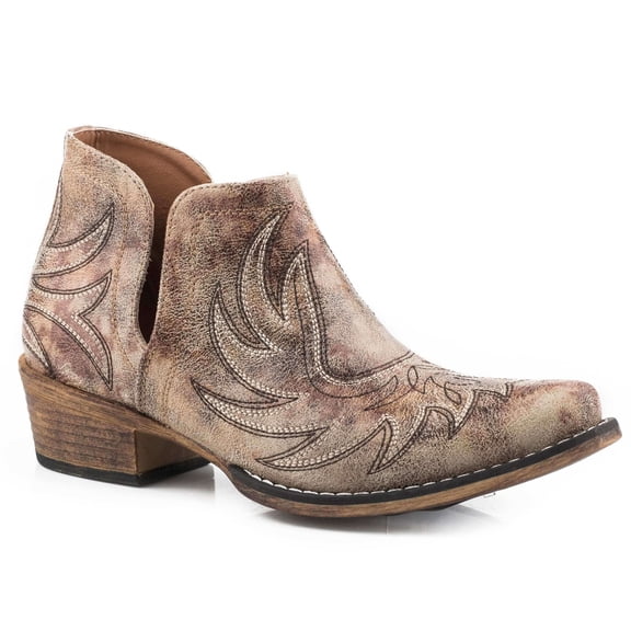 Roper Western Boots Women Ava Open Sided 7.5 B Tan 09-021-1567-2634 TA