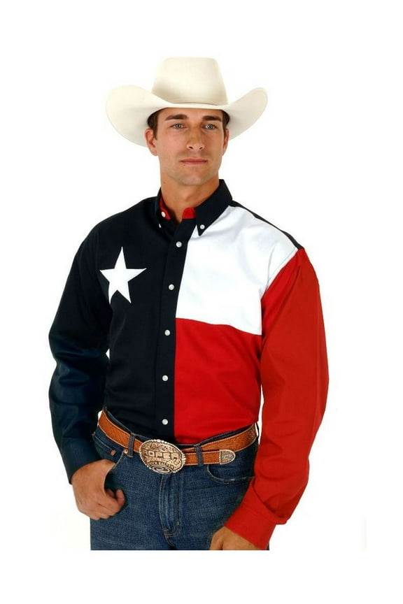 Mens Red White And Blue Pieced Texas Flag Long Sleeve Western Snap Shirt