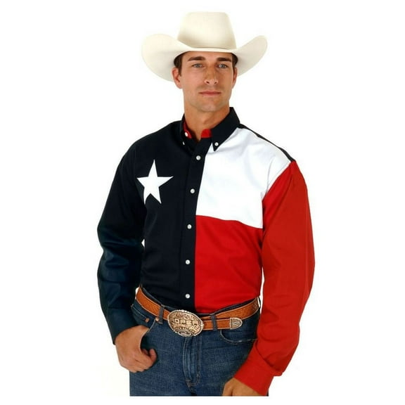 Roper Mens Red White And Blue Pieced Texas Flag Long Sleeve Western Snap Shirt