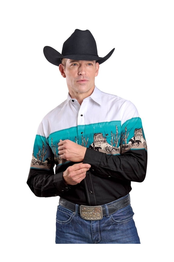 Western Shirt Mens L/S Border Stripe L Black 03-001-0421-0701 BL