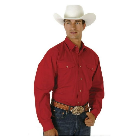 Men's Solid Poplin Long Sleeve Western Shirt Big And Tall Red X- Tall