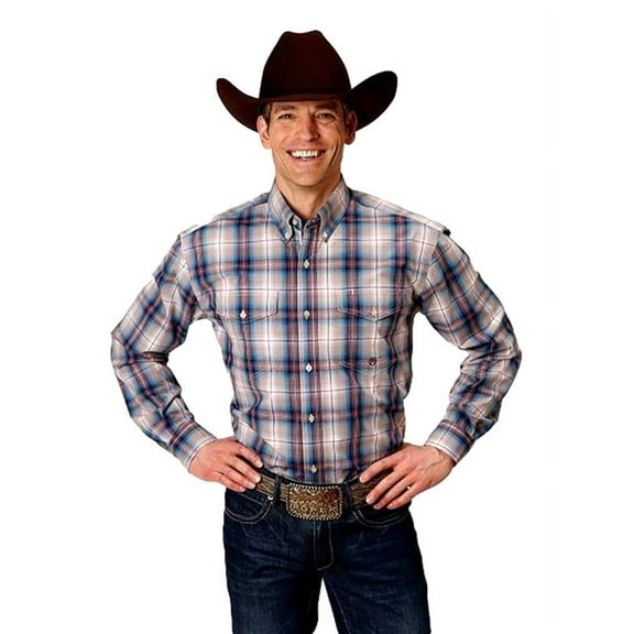 Roper Western Shirt Mens L/S Plaid Vintage XL Wine 03-001-0378-1032 WI