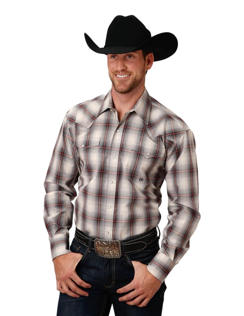 Roper Western Shirt Mens L/S Snap Plaid 1XT Gray 03-001-0778-7012 GY ...