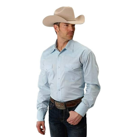 Roper Western Shirt Mens L/S Snap Solid 2XT Blue 03-001-0765-1026 BU