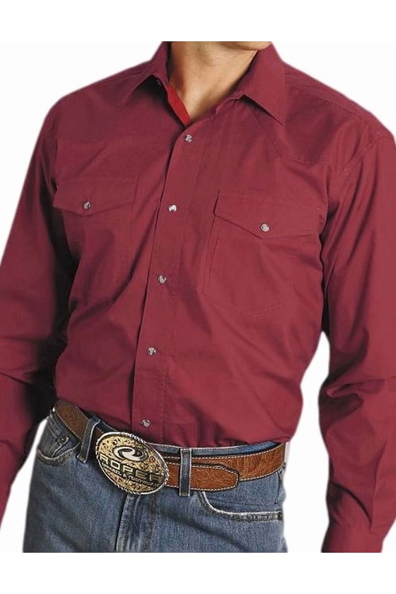 Western Shirt Mens L/S Snap Solid Poplin Red 03-001-0265-1022 RE