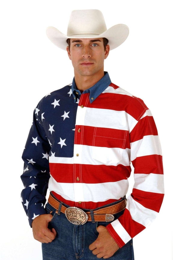 Western Shirt Mens L/S Tall American Flag 03-001-0185-0701 RE