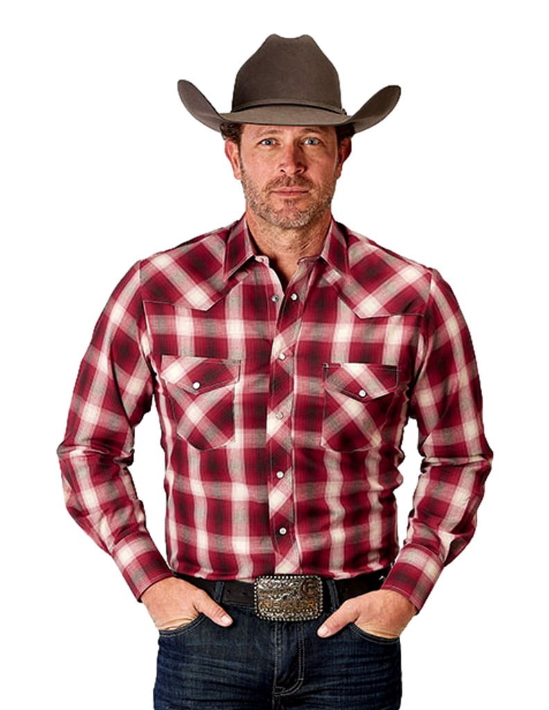 Roper - Mens Long Sleeve Shirt Amarillo Red Feather Western
