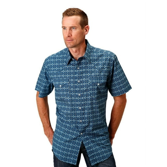 Roper Western Shirt Mens S/S Aztec 2XL Blue 03-002-0064-0309 BU