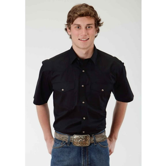 Roper Western Shirt Mens S/S Solid Snap XL Black 03-002-0265-1017 BL