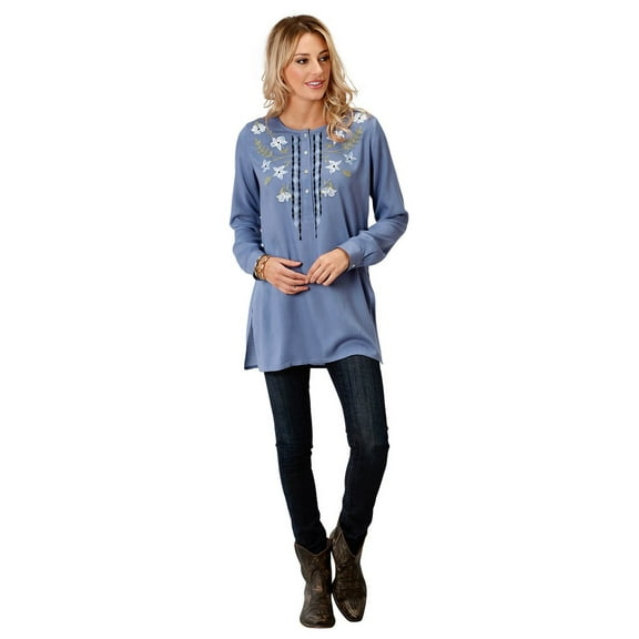 Roper Western Shirt Women L/S Floral Crewel M Blue 03-050-0565-7078 BU