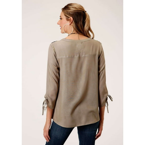 Roper Western Shirt Womens 3/4 Sleeve M Green 03-050-0565-7051 GR