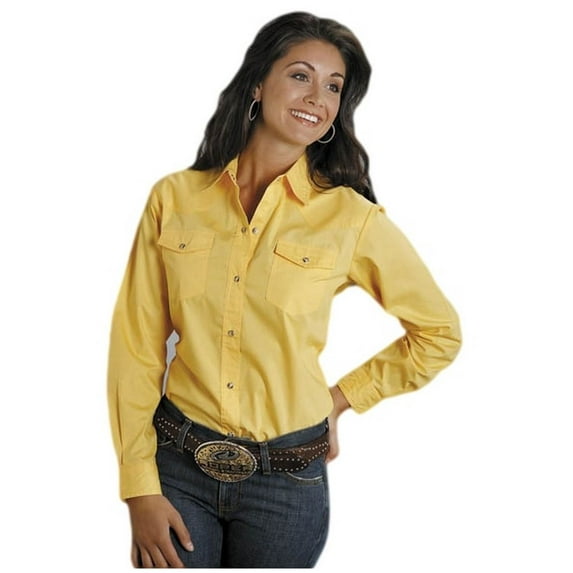 Roper Western Shirt Womens L/S Snap 1X Yellow 03-050-0265-1030 YE