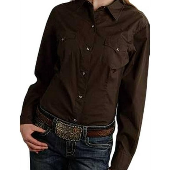 Roper Western Shirt Womens L/S Solid Brown 03-050-0265-1069 BR