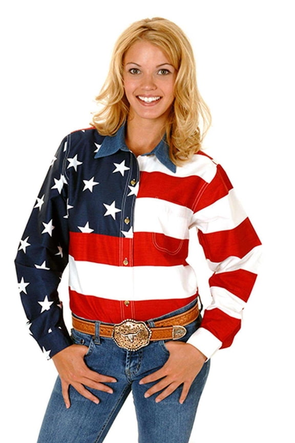 Western Shirt Womens L/S USA Flag Red 03-050-0185-0101 RE