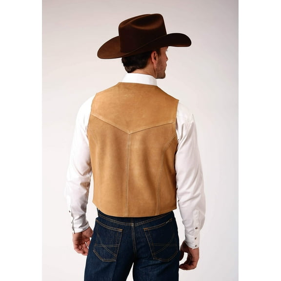 Roper Western Vest Mens Leather Snap Sand Suede 02-075-0500-0711 BR