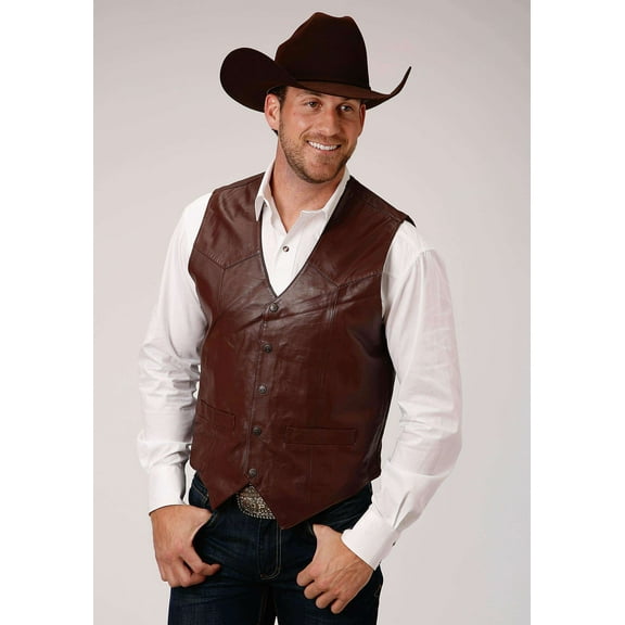 Roper Western Vest Mens Leather Snap Tall Brown 02-075-0520-0801 BR