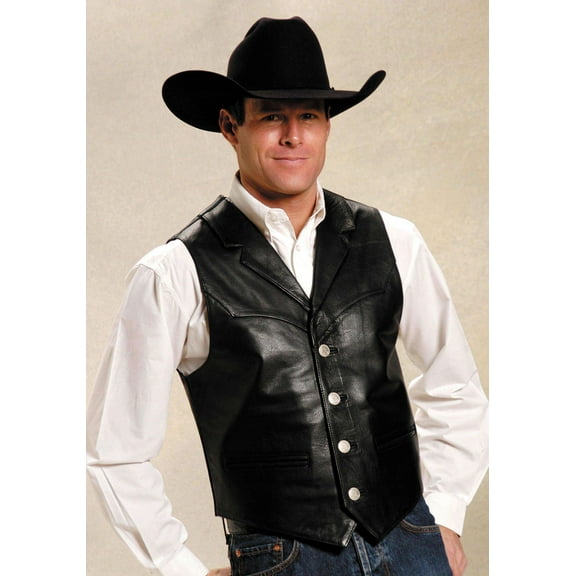 Roper Western Vest Mens Leather Vest Button Black 02-075-0510-0503 BL
