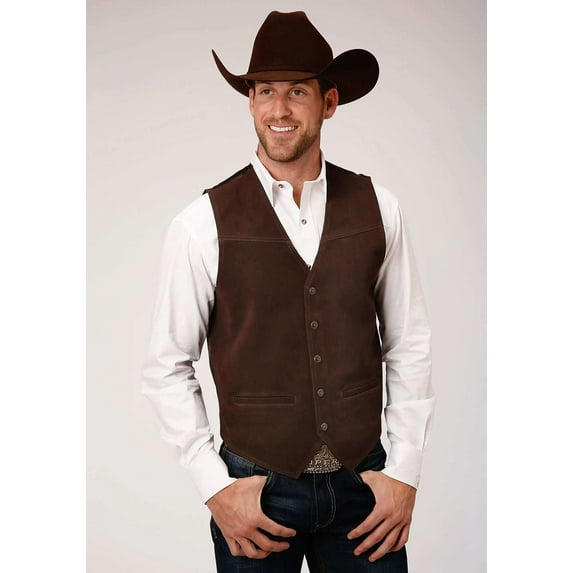 Roper Western Vest Mens Leather Vest Snap Brown 02-075-0500-0513 BR