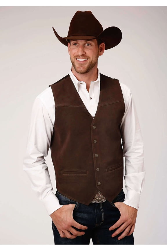 Western Vest Mens Leather Vest Snap Brown 02-075-0500-0513 BR