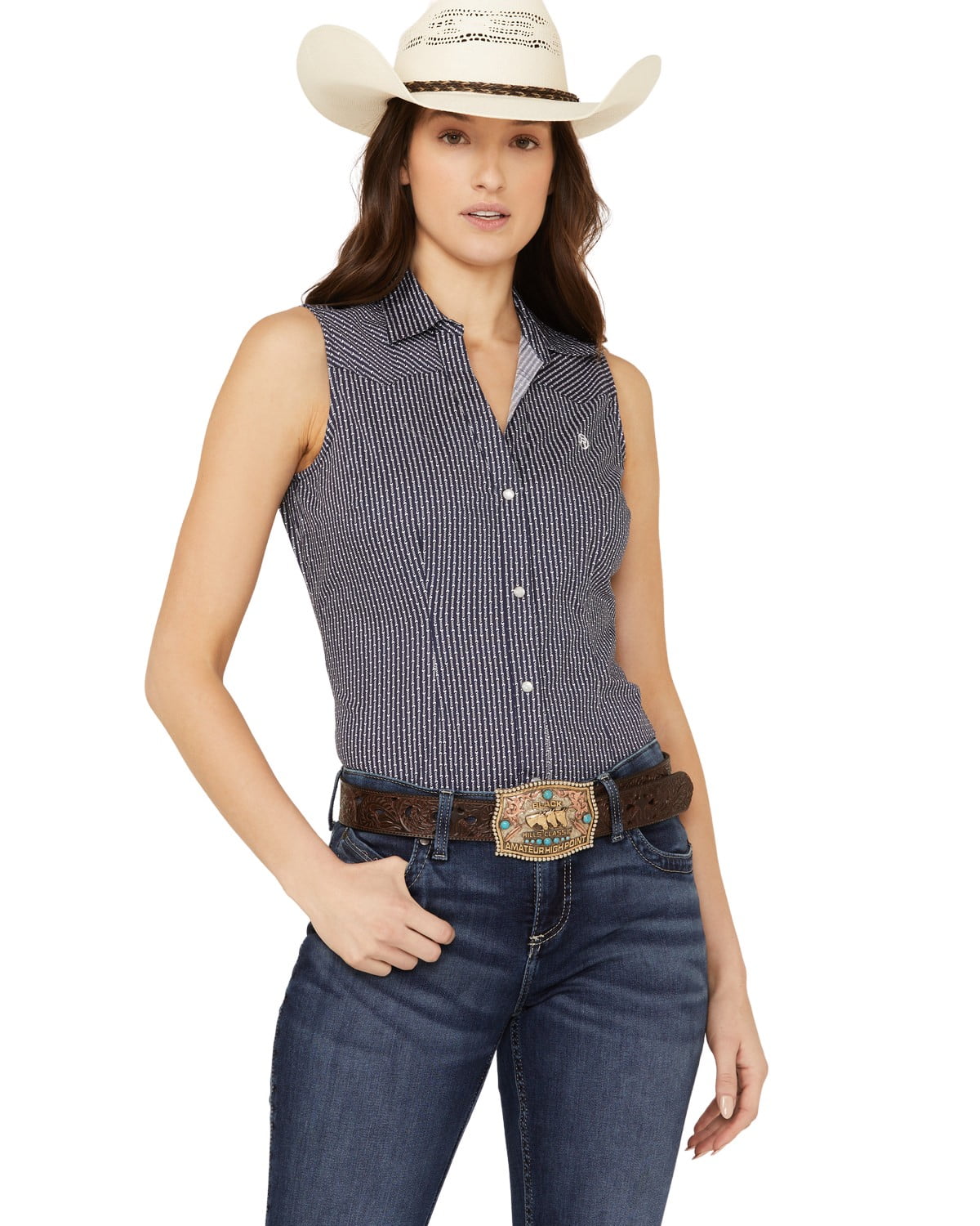 Roper Women's Amarillo Poplin Sleeveless Pearl Snap Western Shirt