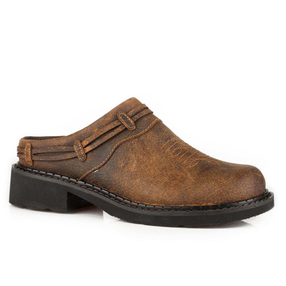 Women's Laces Crazy Horse Leather Slip-On Mules Round Toe - 09-021-5411-0451 BR 10 M