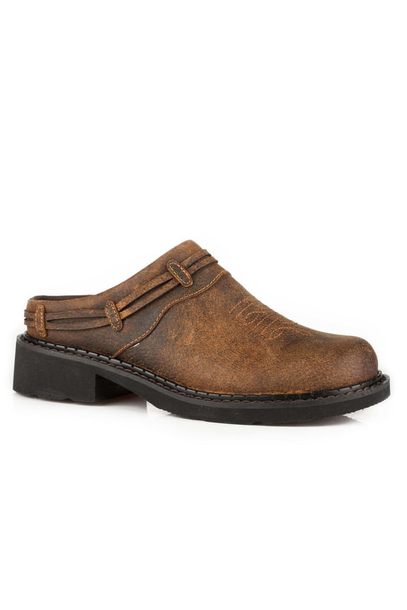 Women's Laces Crazy Horse Leather Slip-On Mules Round Toe - 09-021-5411-0451 BR 10 M