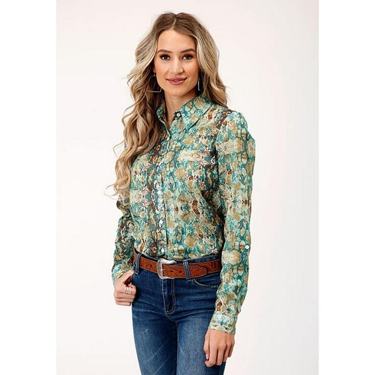 Roper Women's Snake Print Long Sleeve Button-Down Western Shirt