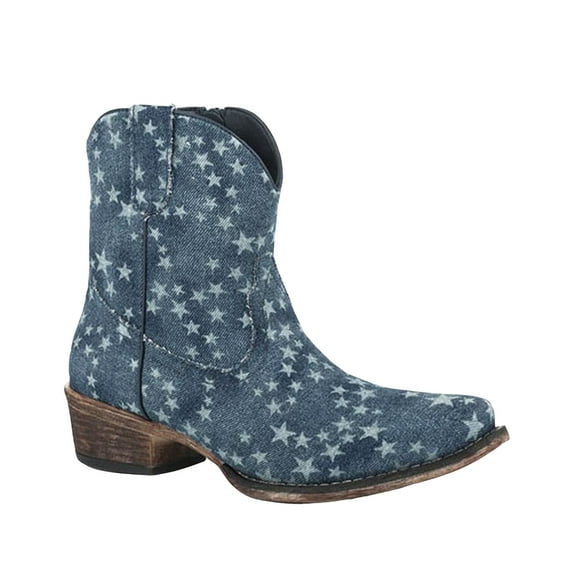 Roper Women's Stone Wash Denim Western Booties Snip Toe Blue 10 1/2 M