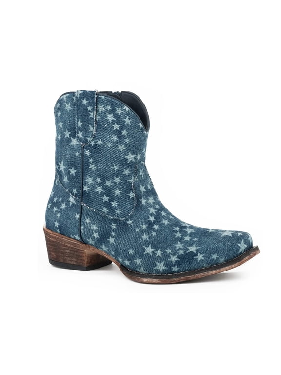 Women's Stone Wash Denim Western Booties Snip Toe Blue 7 M US