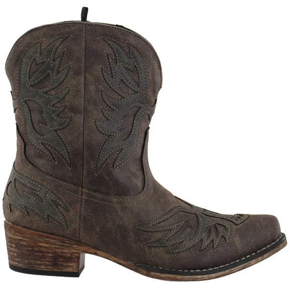 Roper Womens Amelia Tooled Inlay Snip Toe Cowboy  Ankle Boots
