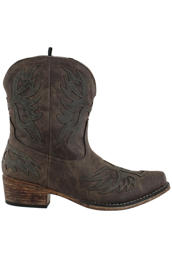 Womens Amelia Tooled Inlay Snip Toe Cowboy  Ankle Boots