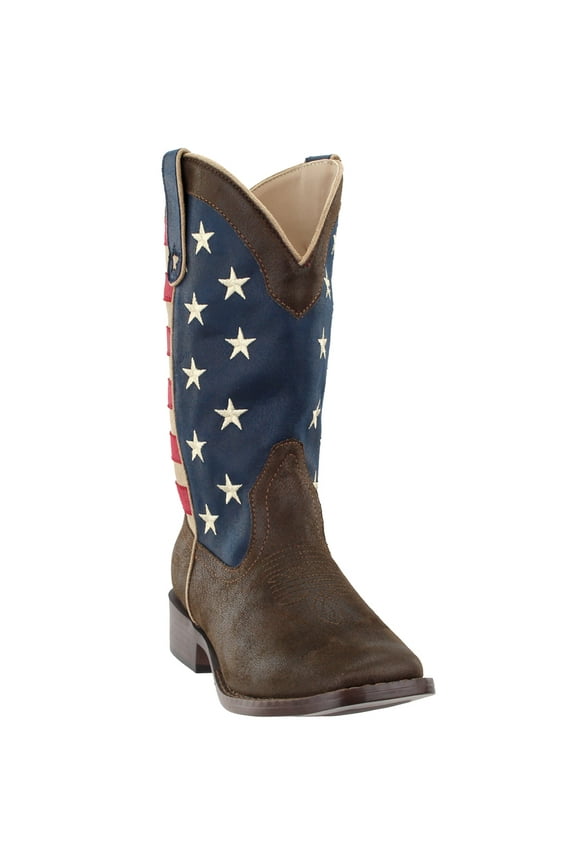 Womens American Patriotic Square Toe Cowboy Mid Calf Boots
