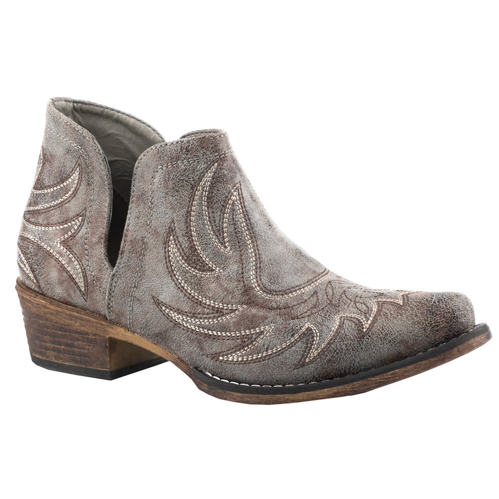 Roper Womens Ava Distressed Snip Toe Western Casual Boots Ankle Low