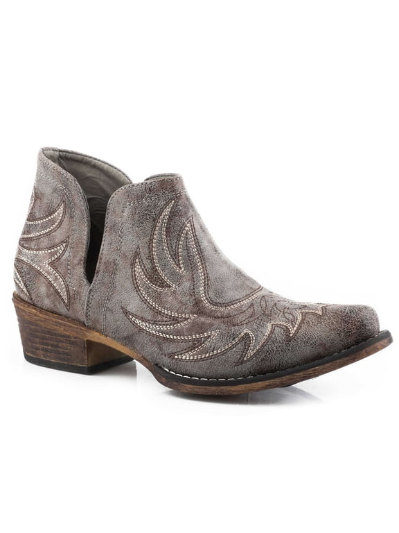 Footwear Womens Roper Ava Faux Leather with Western Stitch Snip Toe Bootie 7 B Grey