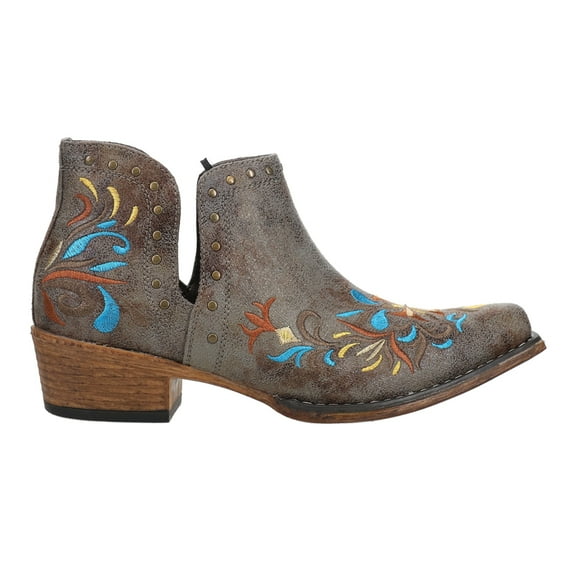 Roper Womens Ava Floral Embroidered Snip Toe Cowboy  Ankle Boots
