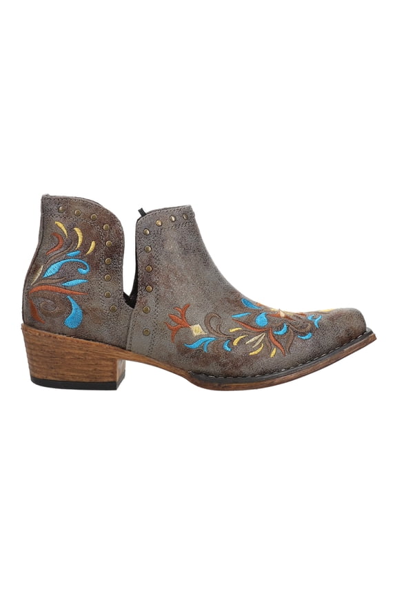 Womens Ava Floral Embroidered Snip Toe Cowboy Ankle Boots