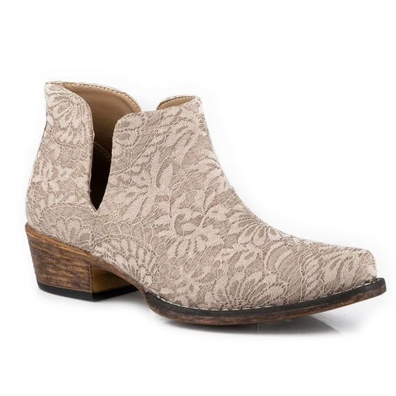 Roper Womens Ava Lace Glitter Snip Toe Cowboy  Ankle Boots