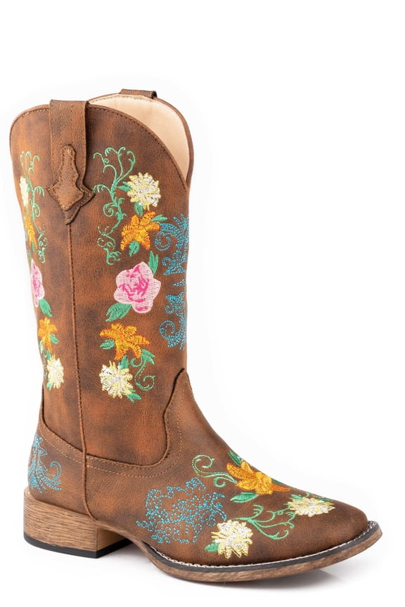 Womens Bailey Floral Embroidered Square Toe Cowboy Mid Calf Boots