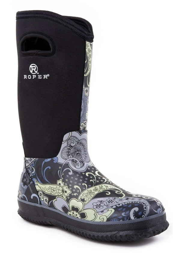 Womens Barnyard 12 Inch Floral Round Toe Rain Casual Mid Calf Boots