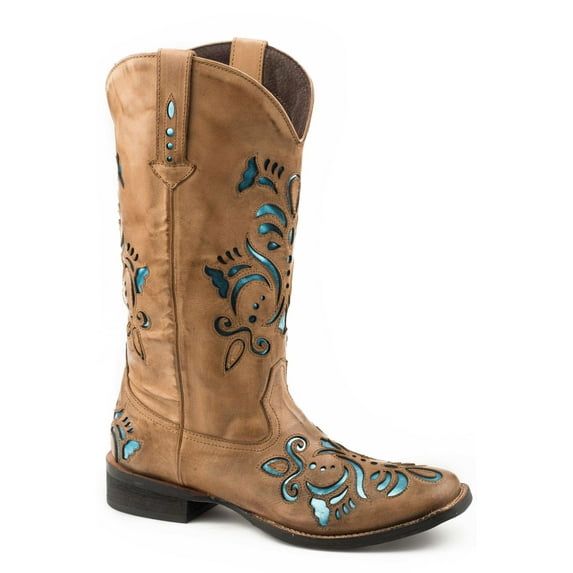 Roper Womens Belle Metallic Square Toe Cowboy Mid Calf Boots