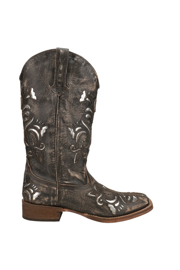 Womens Belle Metallic Square Toe Cowboy Mid Calf Western Boots