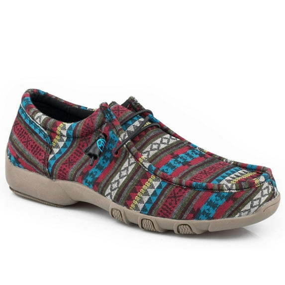 Roper Womens Blue Aztec Canvas Chukka With Two Eyelets Elastic Laces
