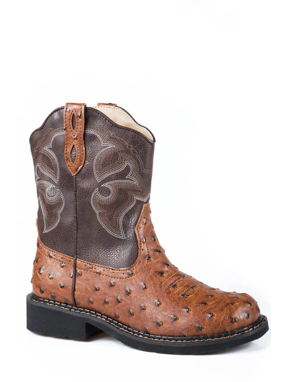 Womens Chunk Rider Ostrich Embroidery Round Toe Cowboy Ankle Boots