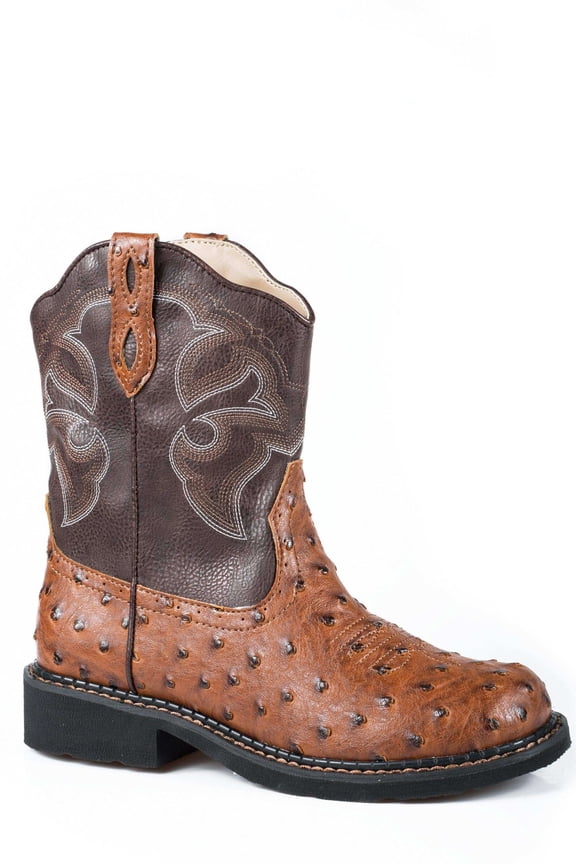 Womens Chunk Rider Ostrich Embroidery Round Toe Cowboy Mid Calf Boot